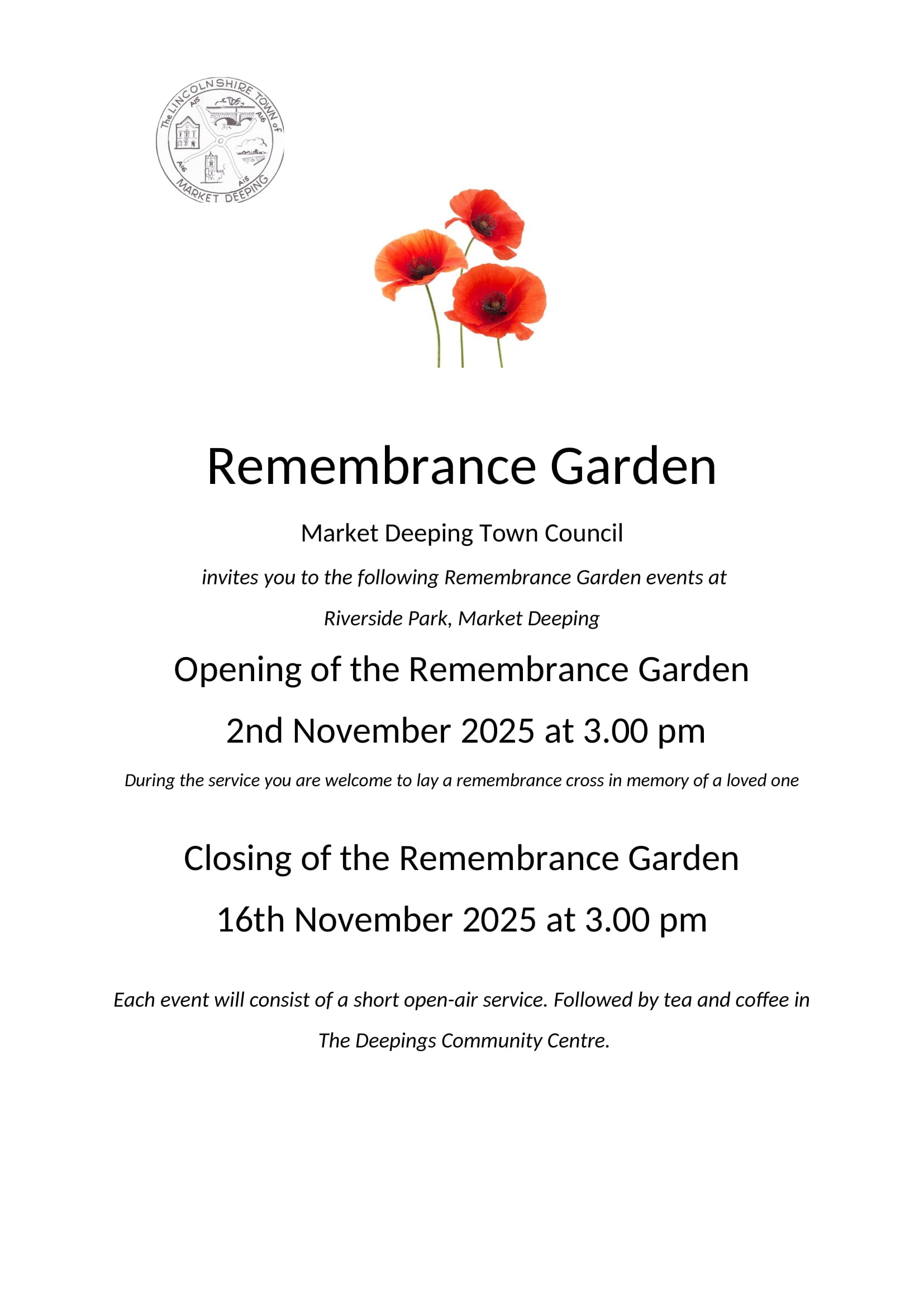 Invitation to opening and closing of the remembrance garden 1