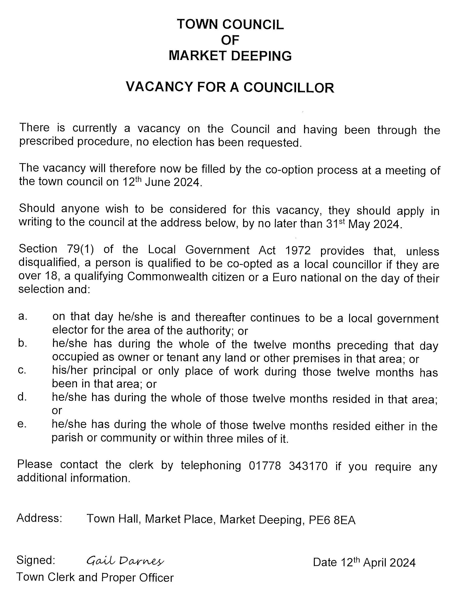 Notice of vacancy apr24